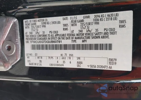 2016 Ford Escape Se from USA, damaged, VIN 1FMCU0G73GUB60781